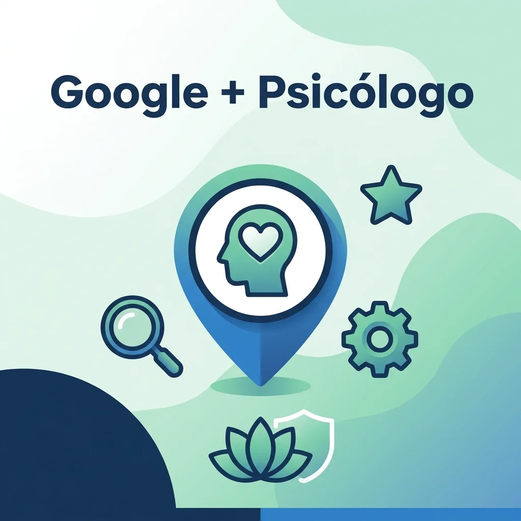 Infografía con el texto Google más Psicólogo sobre cómo posicionar tu web de psicólogo en Google para atraer más pacientes con SEO local