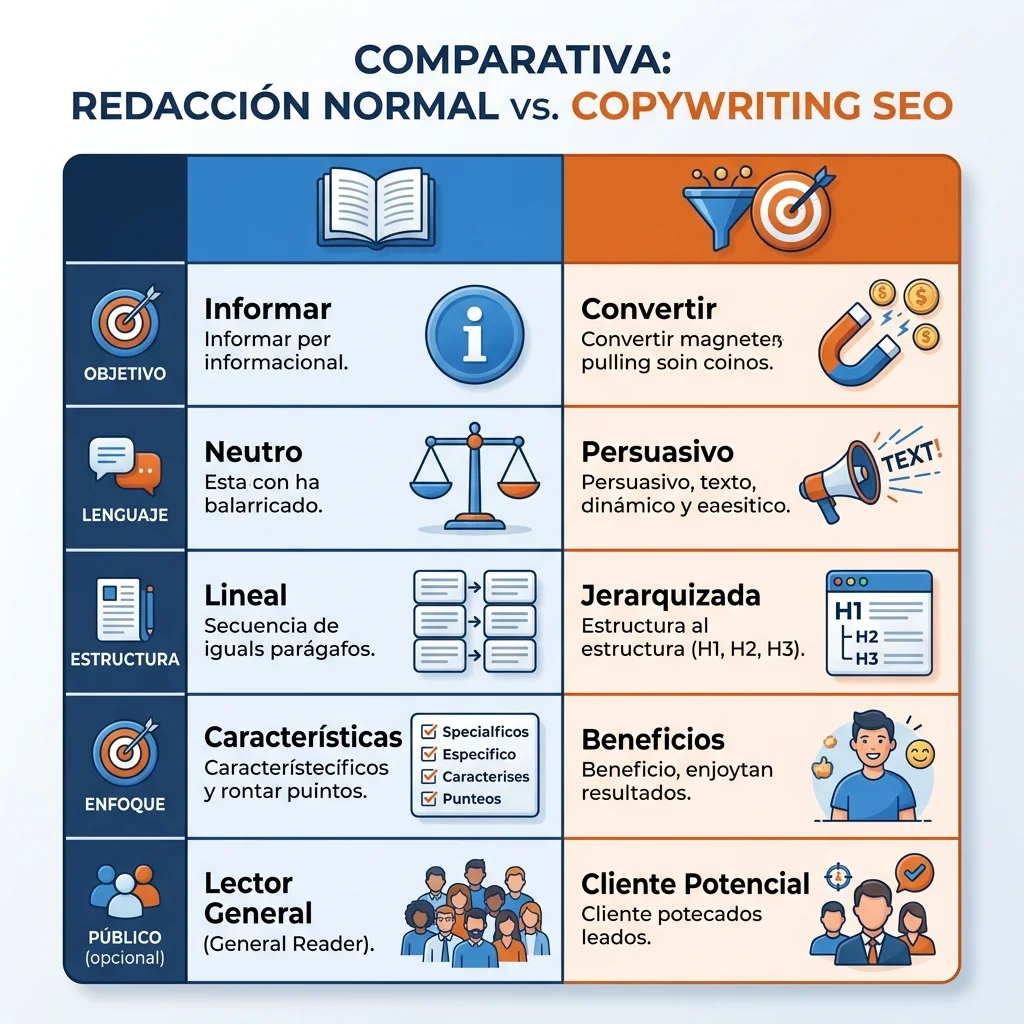 Infografía de comparativa redacción normal vs. copy SEO