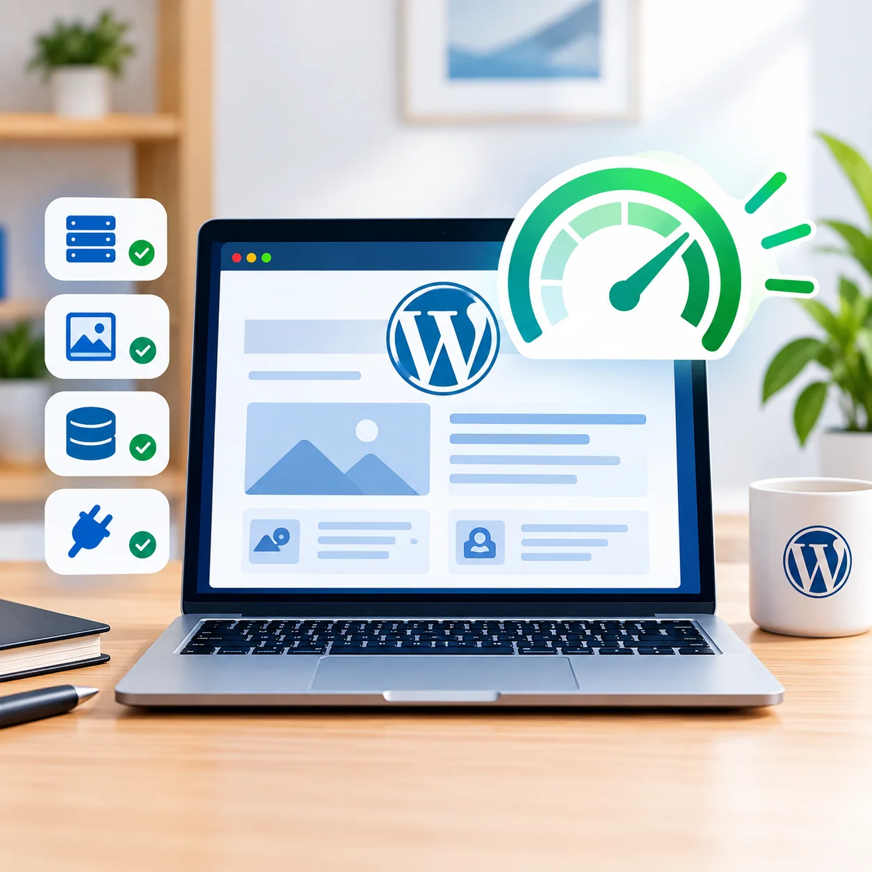 Illustration about why your WordPress is slow and how to speed it up: performance causes and solutions